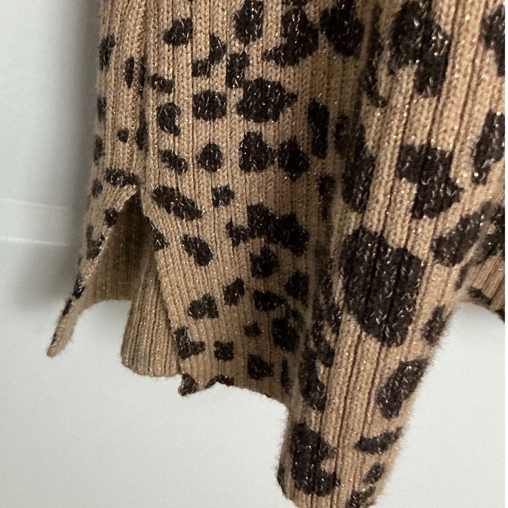 Chico's 3 Leopard Cheetah Animal Metallic Sweater Top Sequins Bling Shimmer XL - Picture 8 of 13